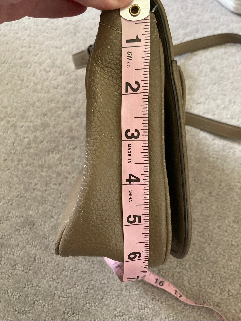 Marc Jacobs taupe leather crossbody bag.